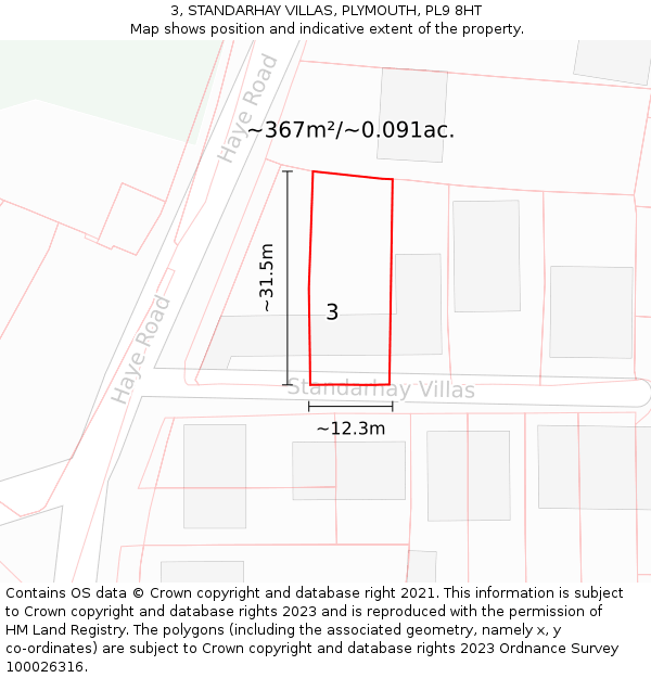 3, STANDARHAY VILLAS, PLYMOUTH, PL9 8HT: Plot and title map