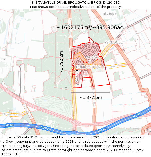 3, STANIWELLS DRIVE, BROUGHTON, BRIGG, DN20 0BD: Plot and title map