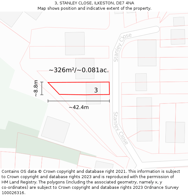 3, STANLEY CLOSE, ILKESTON, DE7 4NA: Plot and title map