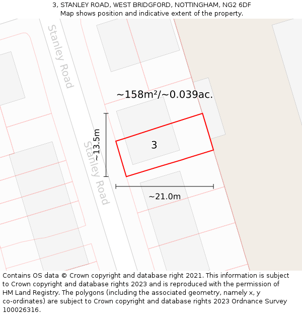 3, STANLEY ROAD, WEST BRIDGFORD, NOTTINGHAM, NG2 6DF: Plot and title map