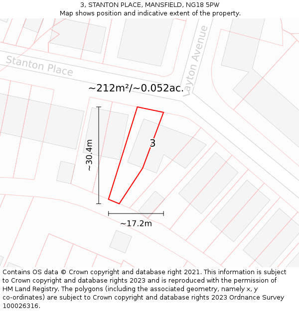 3, STANTON PLACE, MANSFIELD, NG18 5PW: Plot and title map