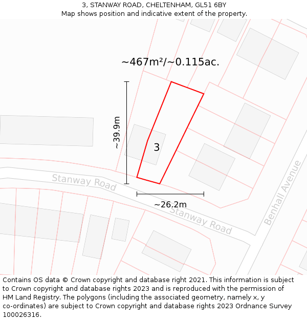 3, STANWAY ROAD, CHELTENHAM, GL51 6BY: Plot and title map