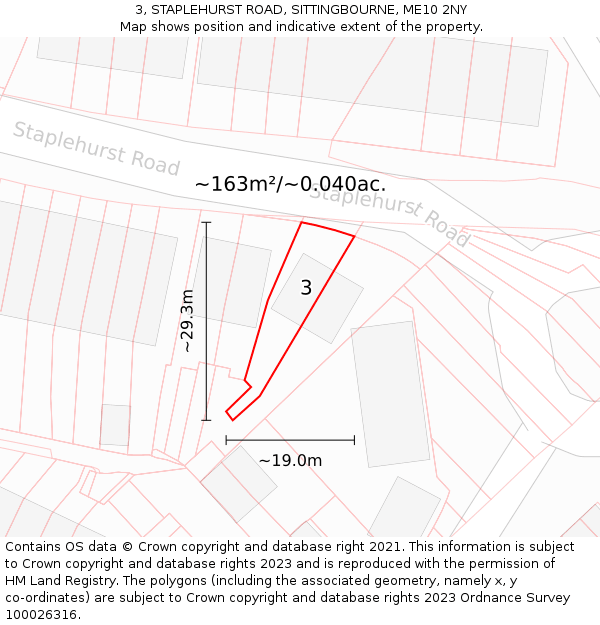 3, STAPLEHURST ROAD, SITTINGBOURNE, ME10 2NY: Plot and title map