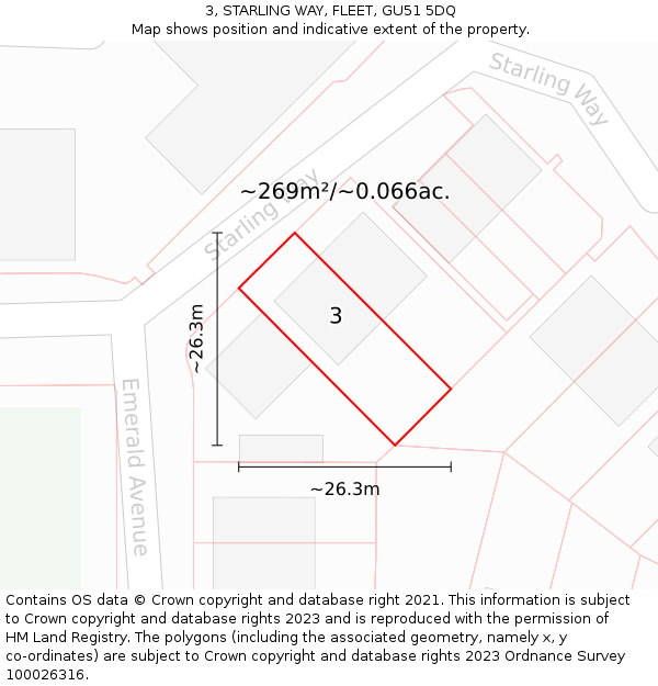 3, STARLING WAY, FLEET, GU51 5DQ: Plot and title map