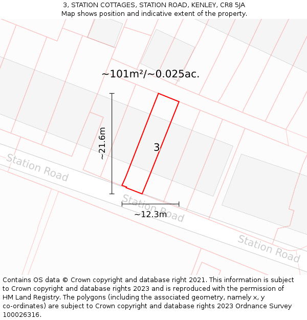 3, STATION COTTAGES, STATION ROAD, KENLEY, CR8 5JA: Plot and title map