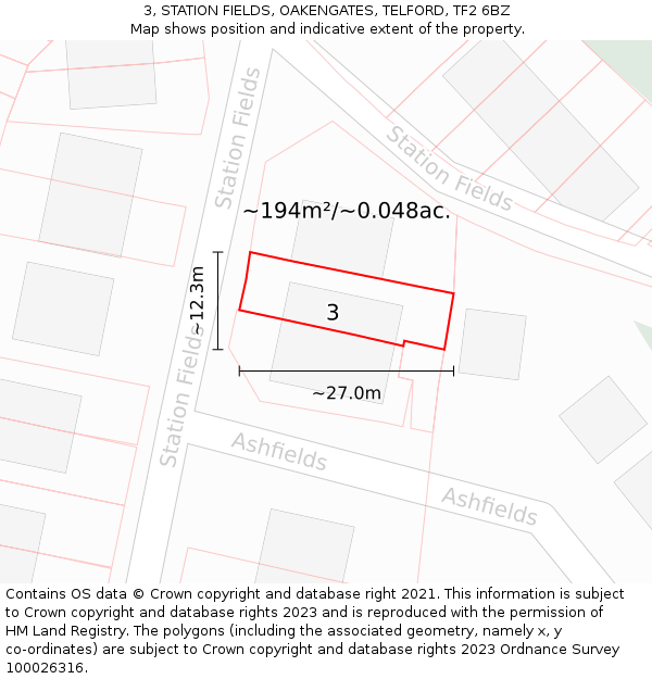 3, STATION FIELDS, OAKENGATES, TELFORD, TF2 6BZ: Plot and title map