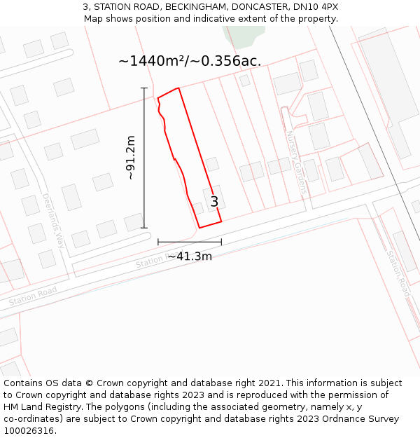 3, STATION ROAD, BECKINGHAM, DONCASTER, DN10 4PX: Plot and title map