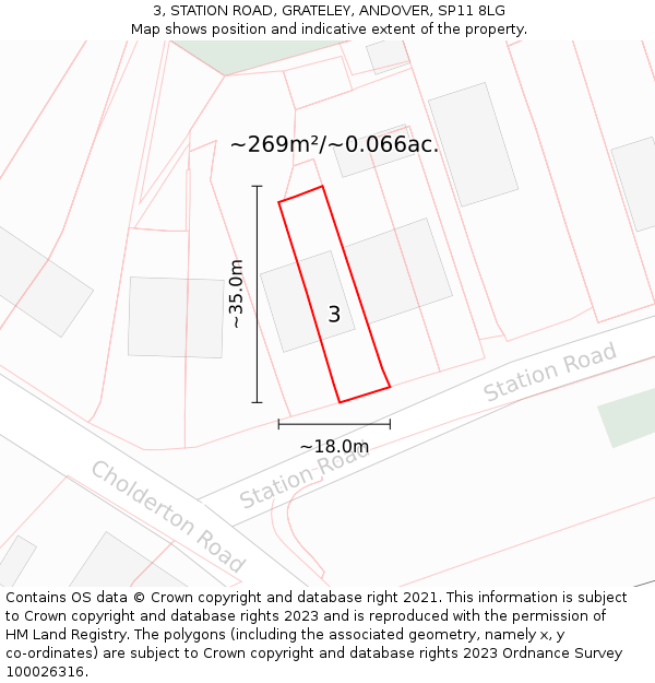 3, STATION ROAD, GRATELEY, ANDOVER, SP11 8LG: Plot and title map