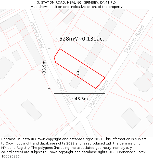 3, STATION ROAD, HEALING, GRIMSBY, DN41 7LX: Plot and title map