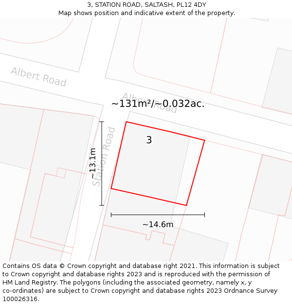 3, STATION ROAD, SALTASH, PL12 4DY: Plot and title map