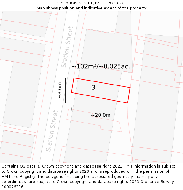 3, STATION STREET, RYDE, PO33 2QH: Plot and title map