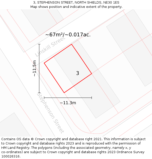 3, STEPHENSON STREET, NORTH SHIELDS, NE30 1ES: Plot and title map