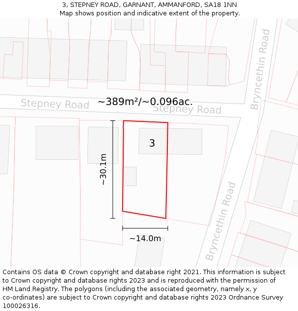 3, STEPNEY ROAD, GARNANT, AMMANFORD, SA18 1NN: Plot and title map