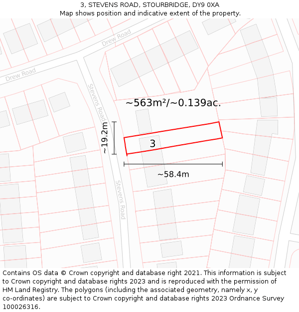 3, STEVENS ROAD, STOURBRIDGE, DY9 0XA: Plot and title map