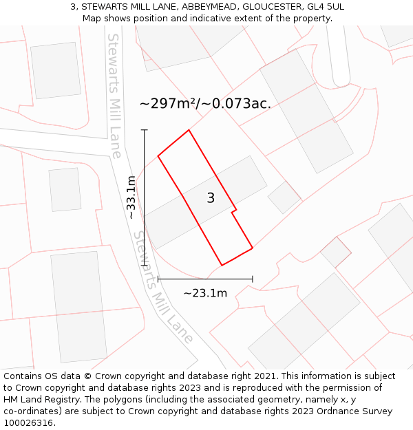 3, STEWARTS MILL LANE, ABBEYMEAD, GLOUCESTER, GL4 5UL: Plot and title map