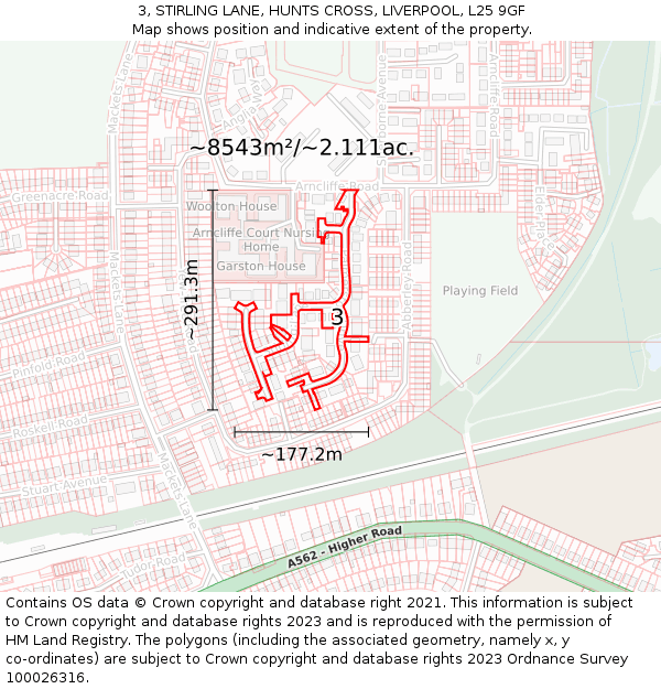 3, STIRLING LANE, HUNTS CROSS, LIVERPOOL, L25 9GF: Plot and title map