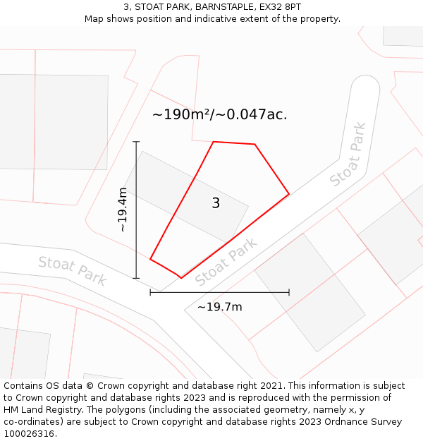 3, STOAT PARK, BARNSTAPLE, EX32 8PT: Plot and title map