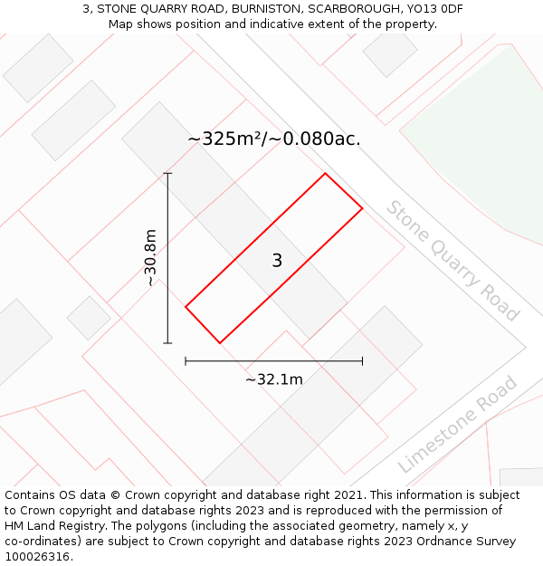 3, STONE QUARRY ROAD, BURNISTON, SCARBOROUGH, YO13 0DF: Plot and title map