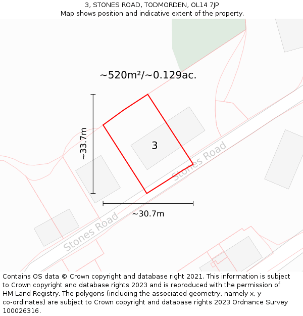 3, STONES ROAD, TODMORDEN, OL14 7JP: Plot and title map