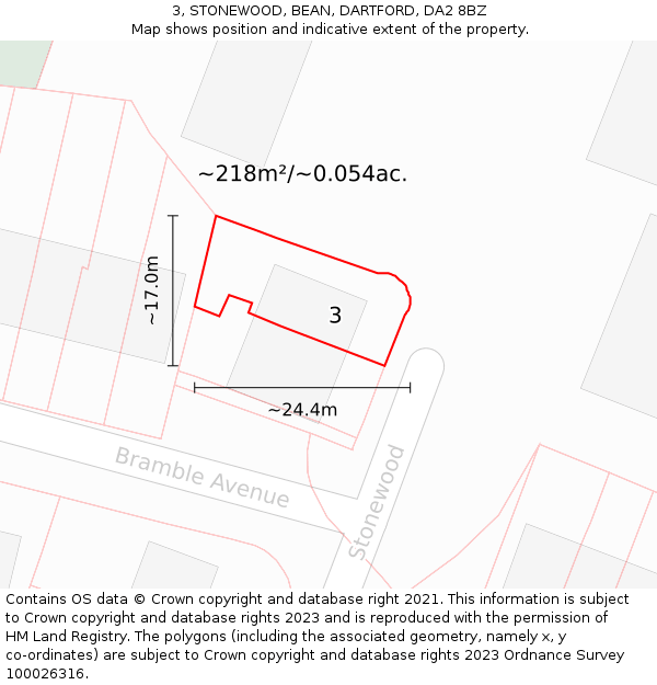 3, STONEWOOD, BEAN, DARTFORD, DA2 8BZ: Plot and title map