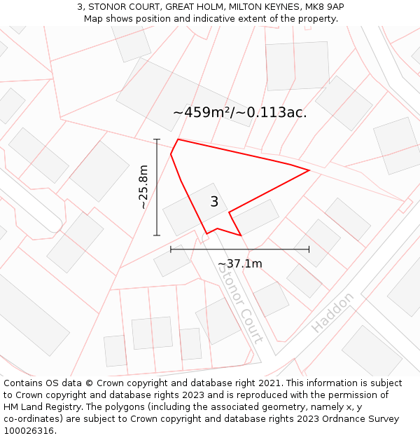 3, STONOR COURT, GREAT HOLM, MILTON KEYNES, MK8 9AP: Plot and title map