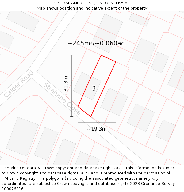 3, STRAHANE CLOSE, LINCOLN, LN5 8TL: Plot and title map