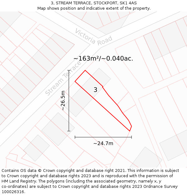 3, STREAM TERRACE, STOCKPORT, SK1 4AS: Plot and title map