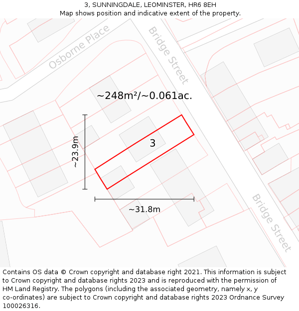 3, SUNNINGDALE, LEOMINSTER, HR6 8EH: Plot and title map