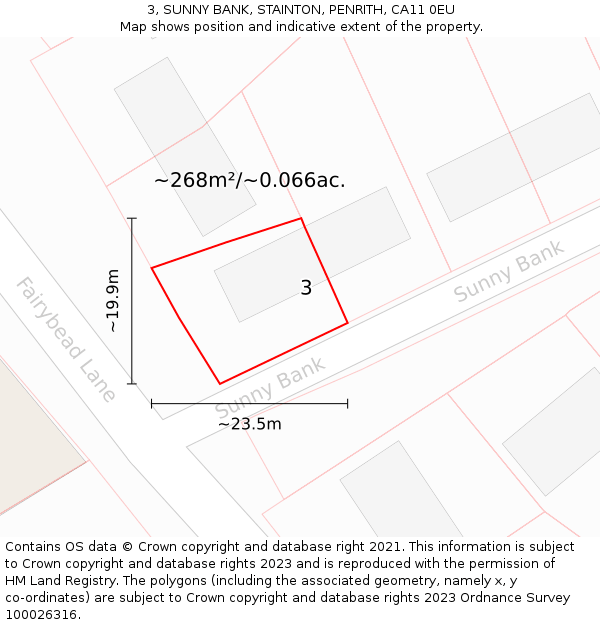 3, SUNNY BANK, STAINTON, PENRITH, CA11 0EU: Plot and title map