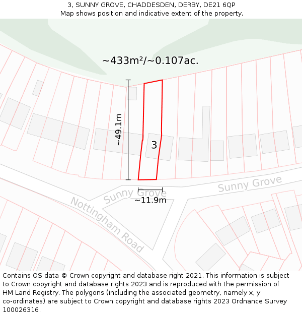 3, SUNNY GROVE, CHADDESDEN, DERBY, DE21 6QP: Plot and title map