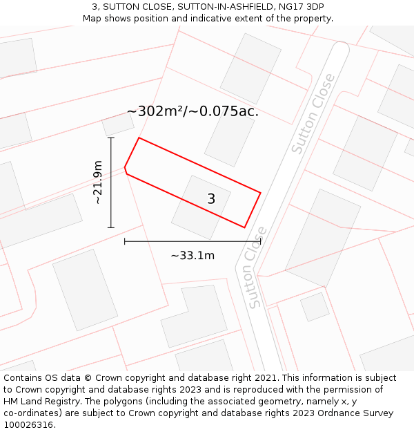 3, SUTTON CLOSE, SUTTON-IN-ASHFIELD, NG17 3DP: Plot and title map