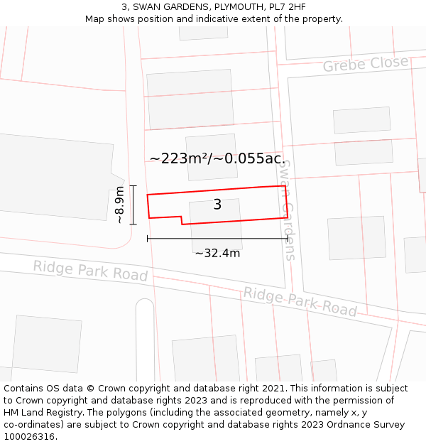 3, SWAN GARDENS, PLYMOUTH, PL7 2HF: Plot and title map