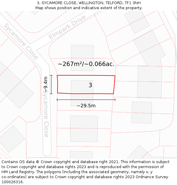 3, SYCAMORE CLOSE, WELLINGTON, TELFORD, TF1 3NH: Plot and title map