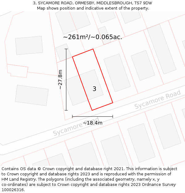 3, SYCAMORE ROAD, ORMESBY, MIDDLESBROUGH, TS7 9DW: Plot and title map