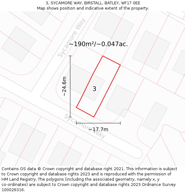 3, SYCAMORE WAY, BIRSTALL, BATLEY, WF17 0EE: Plot and title map