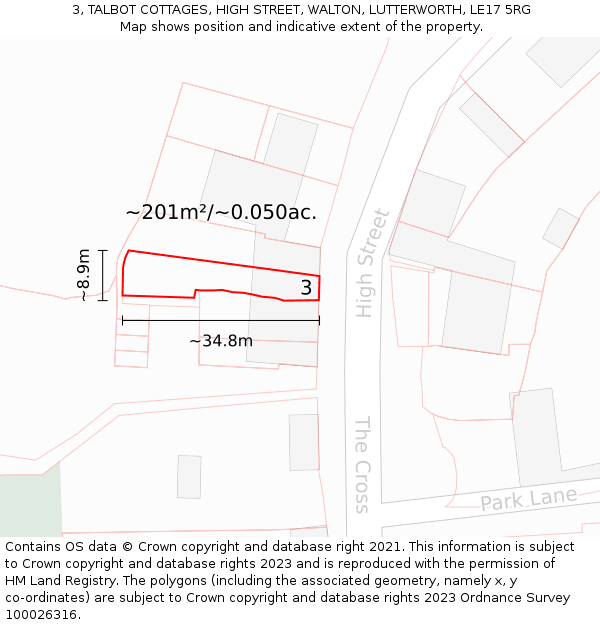 3, TALBOT COTTAGES, HIGH STREET, WALTON, LUTTERWORTH, LE17 5RG: Plot and title map