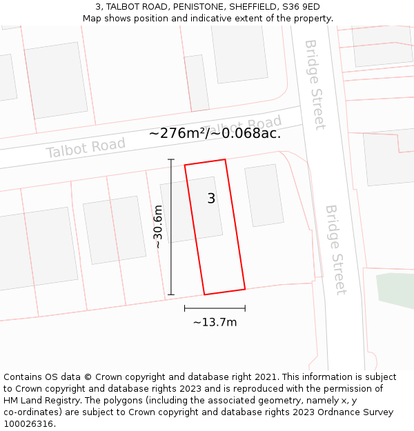 3, TALBOT ROAD, PENISTONE, SHEFFIELD, S36 9ED: Plot and title map