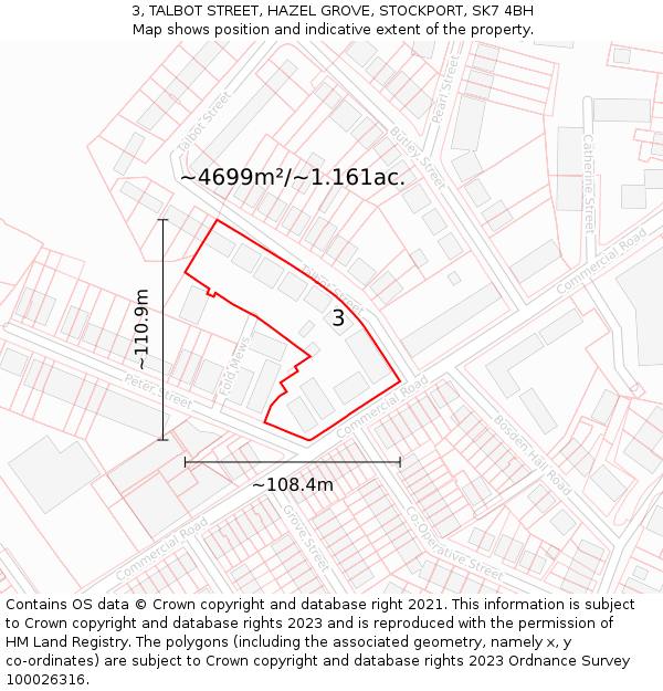 3, TALBOT STREET, HAZEL GROVE, STOCKPORT, SK7 4BH: Plot and title map