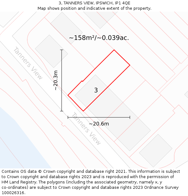 3, TANNERS VIEW, IPSWICH, IP1 4QE: Plot and title map