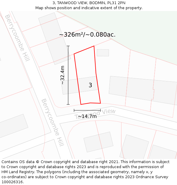 3, TANWOOD VIEW, BODMIN, PL31 2PN: Plot and title map