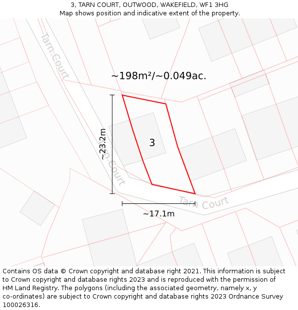 3, TARN COURT, OUTWOOD, WAKEFIELD, WF1 3HG: Plot and title map