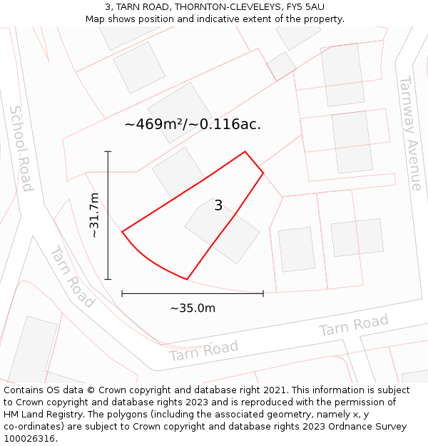 3, TARN ROAD, THORNTON-CLEVELEYS, FY5 5AU: Plot and title map