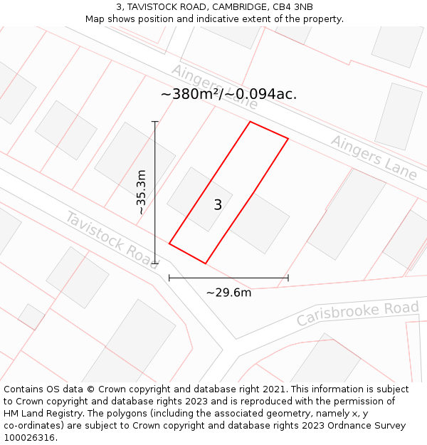 3, TAVISTOCK ROAD, CAMBRIDGE, CB4 3NB: Plot and title map