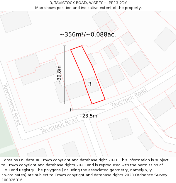 3, TAVISTOCK ROAD, WISBECH, PE13 2DY: Plot and title map