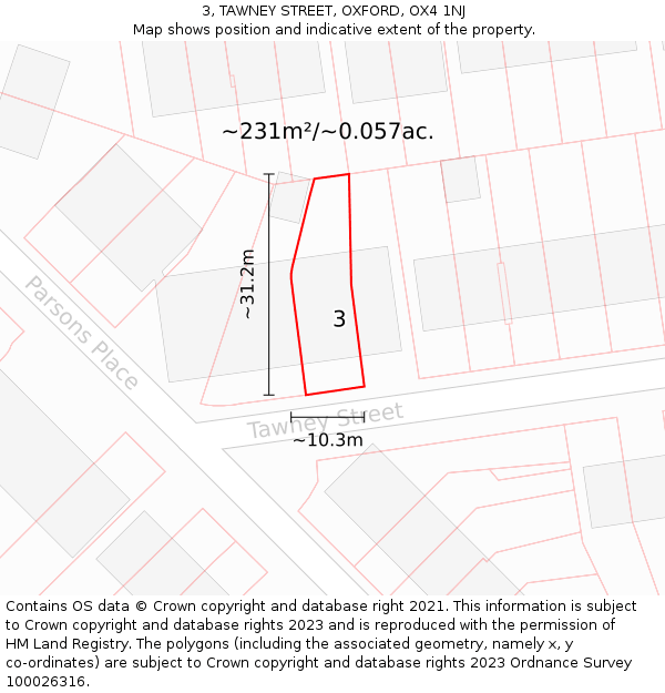 3, TAWNEY STREET, OXFORD, OX4 1NJ: Plot and title map