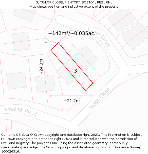 3, TAYLOR CLOSE, FISHTOFT, BOSTON, PE21 0NL: Plot and title map