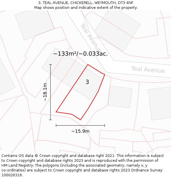 3, TEAL AVENUE, CHICKERELL, WEYMOUTH, DT3 4NF: Plot and title map