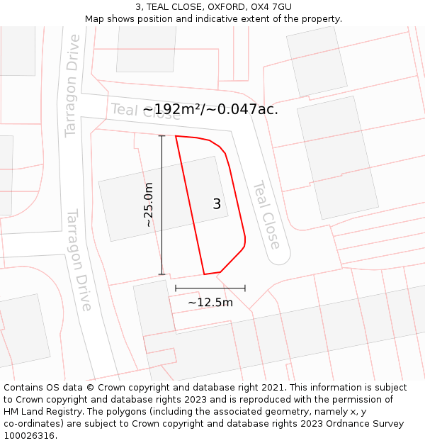 3, TEAL CLOSE, OXFORD, OX4 7GU: Plot and title map