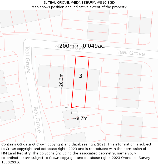 3, TEAL GROVE, WEDNESBURY, WS10 8GD: Plot and title map