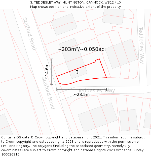 3, TEDDESLEY WAY, HUNTINGTON, CANNOCK, WS12 4UX: Plot and title map